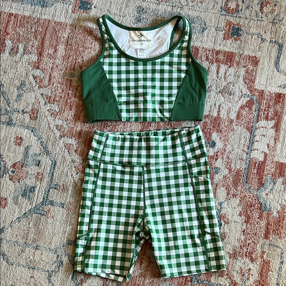 Tuckernuck Green and White Gingham Activewear Set Size Small